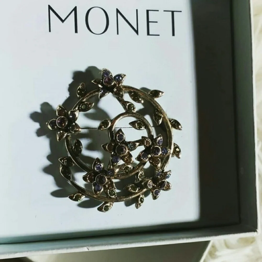 Vintage Monet Floral Vine Spiral Brooch